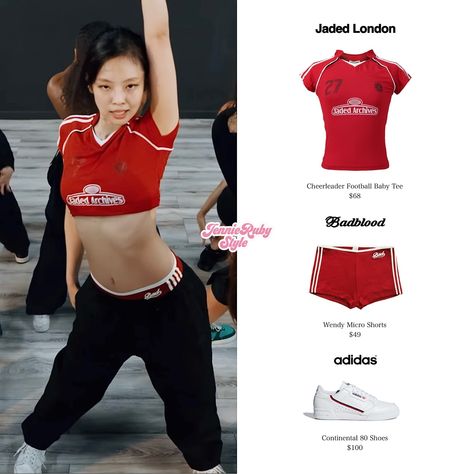 241015 - JENNIE ‘Mantra’ MV Rehearsal ❤️ #BLACKPINKSTYLE #BPINKSTYLE #BLACKPINK #블랙핑크 #JENNIE #제니 #JISOO #지수 #LISA #리사 #ROSÈ #로제 #JADEDLONDON #BADBLOOD #ADIDAS Jennie Adidas Outfit, Jennie Style Outfits, Jennie Adidas, Jennie Clothes, Jennie Outfits, Aesthetic Closet, Jennie Style, Outfit Closet, Blackpink Closet