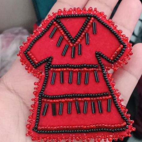 Mmiw Beadwork, Beaded Red Dress, Native Clothes, Red Beaded Dress, Red Dress Day, Beadwork Ideas, Bead Sewing, Little Red Dress, Dress Pin