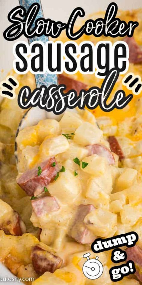 Potato And Cheese Casserole, Sausage Casserole Slow Cooker, Slow Cooker Sausage Recipes, Hot Sausage Recipes, Sausage Crockpot Recipes, Sausage Slow Cooker, Beef Sausage Recipes, Ground Sausage Recipes, Slow Cooker Sausage