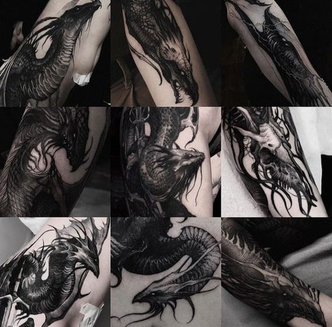 Goth Dragon Tattoo, Gothic Dragon Tattoo, Dark Dragon Tattoo, Blackwork Dragon Tattoo, Dragon Tattoo Leg, Arm Wrap Tattoo, Dragon Head Tattoo, Dark Tattoos, Full Leg Tattoos