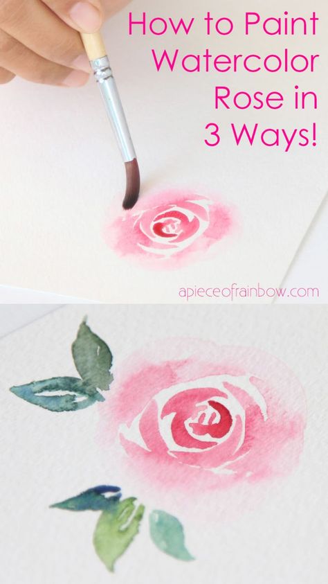 Paint beautiful watercolor rose 3 ways! Easy beginner’s tutorial & video with 3 essential watercolor flower techniques including brushstrokes & wet-on-wet! – A Piece of Rainbow #watercolor #floral loose floral painting, #painting #artsandcrafts arts and crafts, #art #painting #video #tutorial #watercolour #aquarelle spring, flowers, art, #spring #rose #flowers Loose Watercolor Flowers, Spring Rose, Watercolor Flowers Tutorial, Watercolor Beginner, Painting Video, Rainbow Watercolor, Watercolor Poppies, Watercolor Paintings For Beginners, Watercolor Roses