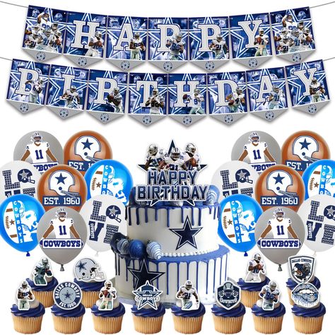 PRICES MAY VARY. 👑 What You Will Get: This Cowboys Birthday Decorations Party Packs include 1 The happy birthday banner,16 bright balloons sets,1x unique cake topper, and 12 cupcakes toppers, It has everything you need for your birthday party decorations. 👑 Fantastic Party Decoration: Birthday decorations and party packs can make memories for everyone! We designed Dallas FootBall Balloons kits to help you light up a beautiful evening and make your kids, yourself, your family and friends have u Cowboys Birthday Party, Dallas Cowboys Birthday, Bright Balloons, Dallas Cowboys Party, Football Balloons, 1 Cake Topper, 16 Balloons, Cowboy Birthday Party, Unique Cake Toppers