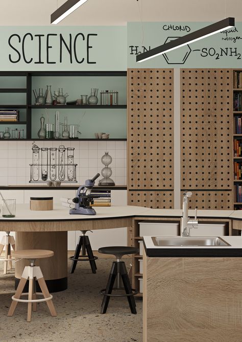 IB School on Behance Science Lab Interior Design, Stem Lab Design, School Science Lab, Classroom Interior, Classy Furniture, Kids Interior Design, Architectural Studio, Innovation Lab, School Interior