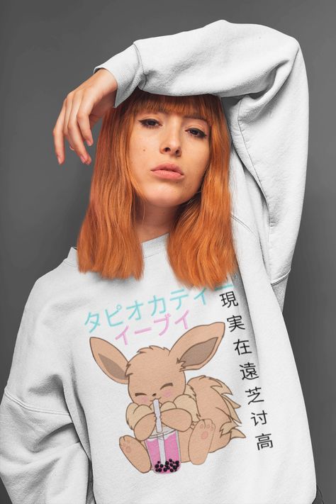 eevee shirt pokemon eeveelution sweatshirt Pokemon Boba, Cute Eevee, Tea Japanese, Pokemon Shirt, Kanji Japanese, Pokemon Shirts, Japanese Shirt, Soft Autumn, Fall Capsule Wardrobe