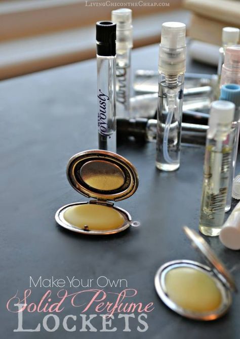 Make Your Own Solid Perfume Lockets Perfume Tutorial, Diy Beauty Organizer, Perfume Locket, Perfume Recipes, Diy Kosmetik, Diy Perfume, Beauty Organization, Perfume Samples, Perfume Making