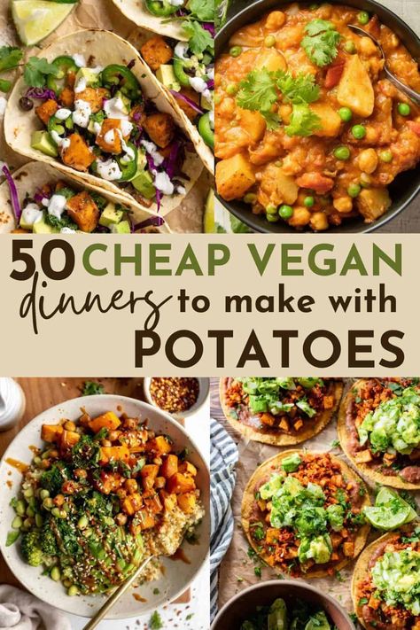 50+ Cheap Vegan Dinners You Can Make with Potatoes - Home-Cooked Roots Cheap Vegan Dinners, Vegetarian Potato Recipes, Potatoe Dinner Recipes, Vegan Potato Recipes, Lazy Vegan, Cheap Vegan, Leftover Potatoes, Vegan Fries, Easy Vegan Recipes