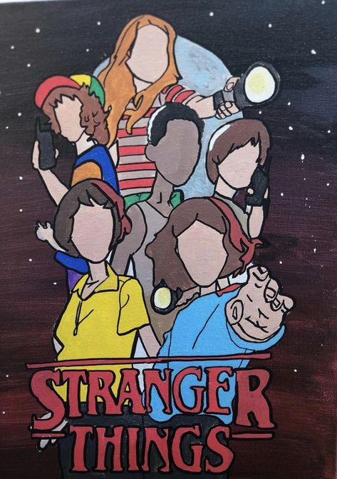 Stranger Things Painted Pumpkin, Stranger Things Pumpkin Painting, Stranger Things Painting Ideas On Canvas, Stranger Things Canvas Painting, Movie Paintings Ideas, Stranger Things Painting, Stranger Things Pumpkin, Movie Canvas Painting, Things Painting