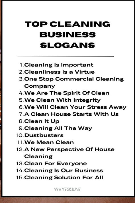 Top Cleaning Business Slogans Cleaning Business Names, Start A Cleaning Business, Catchy Name, Business Slogans, Catchy Names, Catchy Slogans, Names Ideas, Cleaning Companies, Cleaning Business