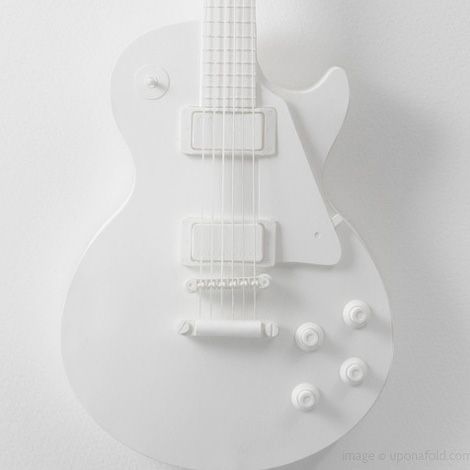 This cool paper guitar is available as part of the Pepakura musical instrument paper model series, designed by HANDSON from Japan. It comes with illustrated instructions and 136 pre-cut parts ready to be assembled. Blanco White, Simply White, Black And White Aesthetic, Aesthetic Colors, Paper Models, Shades Of White, White Aesthetic, White Board, All White