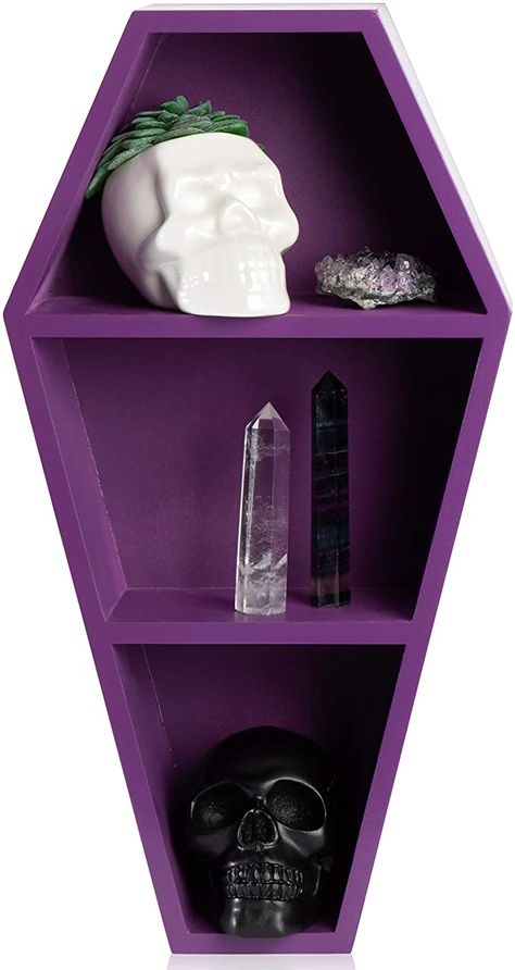 Gothic Bookshelves, Coffin Bookcase, Gothic Bathroom Decor, Wall Mounted Wood Shelves, Shelf For Wall, Coffin Shelf, Macabre Decor, Witchy Room, Curio Shelf