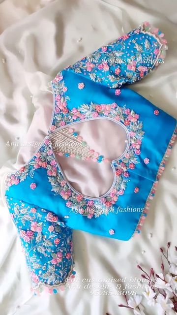 Anu Designs & Fashions on Instagram: "🦋 Lehenga Blouse 🦋 Blouse cost is Rs:32,000/-includes embroidery and stitching. Fabric and shipping charges applicable. We are only into customisation and no ready mades. 📱+91 9573543098 WhatsApp now to order yours. (Blouse can be customized in any color of your choice as per your saree requirement.) (Ex: Neckline, Fabric, Placement of Embroidery and Tassels) FABRIC IS PROVIDED BY CLIENT Embroidery blouses ❤️ #handembroidered #embroidery #blousedesi Anu Designs And Fashions Maggam Work, Tops Back Design, Ready Made Blouse Design, Fancy Blouse Designs Fancy Blouse Designs Patterns, Embroidery Designs In Blouse, Back Hole Blouse Designs, Full Sleeve Blouse Designs Back Side, Good Blouse Designs, Sky Blue Blouse Designs