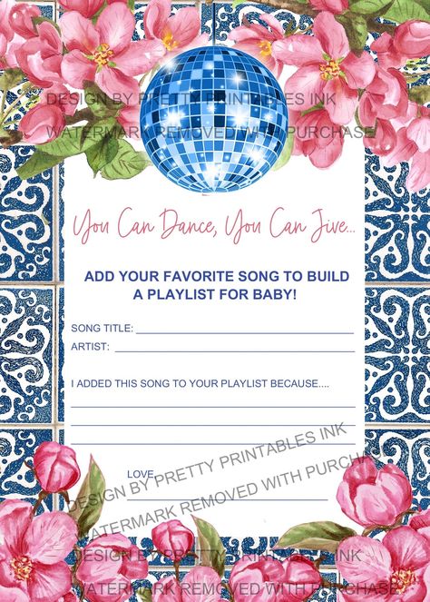 Momma Mia Baby Shower Ideas, Mama Mia Baby Shower Ideas, Mama Mia Baby Shower Theme, Mamma Mia Baby Shower Theme, Mama Mia Theme, Playlist Printable, Italian Baby Showers, Shower Music, Baby Shower Activity