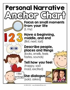 Personal narrative pack with writing ideas, anchor chart, graphic organizers, thematic writing paper & more! Personal Narratives Anchor Chart, Narrative Writing Anchor Chart, Writing Anchor Chart, Second Grade Writing, Personal Narrative Writing, Third Grade Writing, 5th Grade Writing, 3rd Grade Writing, 2nd Grade Writing