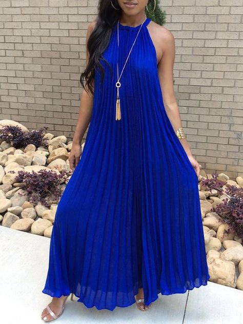 Shop Women's Clothing, Dresses, Maxi $29.99 – Discover sexy women fashion at Boutiquefeel Summer Halter Dress, Vestido Strapless, Dress Dark Blue, Halter Style Dress, Casual Maxi Dress, Look Casual Chic, Maxi Robes, Pleated Maxi Dress, Pleated Maxi