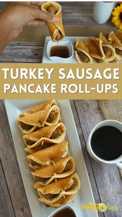 Pancake Roll Ups, Brunch Recipe Ideas, Pancakes On A Stick, Pancake Sausage, Pancake Roll, Turkey Breakfast Sausage, Freeze Pancakes, Easy Brunch Recipes, Easter Brunch Food