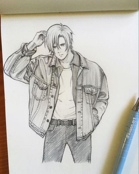 #bananafish #anime Denim Jacket Drawing, Jacket Drawing, Top Gear, Anime Drawings, Female Sketch, Ash, Denim Jacket, Male Sketch, Human