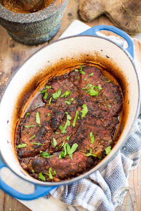 Braised Sirloin Steaks | thehealthyfoodie.com Sirloin Cap Recipe, Top Sirloin Steak Recipe, Sirloin Steak Recipe, Sirloin Tip Steak, Braised Steak, Sirloin Steak Recipes, Beef Loin, Classic Pot Roast, Steak In Oven