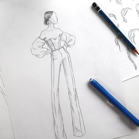 Jumpsuit Sketch, Flower Dress Art, Croquis Fashion, Fashion Portfolio Layout, Fashion Model Sketch, Fashion Illustration Tutorial, Fashion Figure Drawing, Fashion Illustrations Techniques, Long Jumpsuit