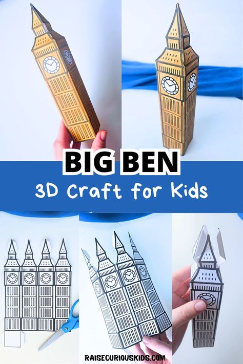 England Crafts and Activities for Kids - Raise Curious Kids Passport Crafts For Kids, Big Ben Model, Big Ben Drawing, England Crafts, Make Your Own Paper, 3d Templates, London Theme, Big Ben Clock, Camp Activities