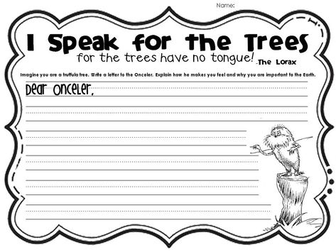 The Lorax - I Speak for the Trees - persuasive writing Lorax Activities, The Lorax Activities, Seuss Classroom, Dr Seuss Week, 2nd Grade Writing, Earth Day Activities, Author Studies, Persuasive Essays, Persuasive Writing