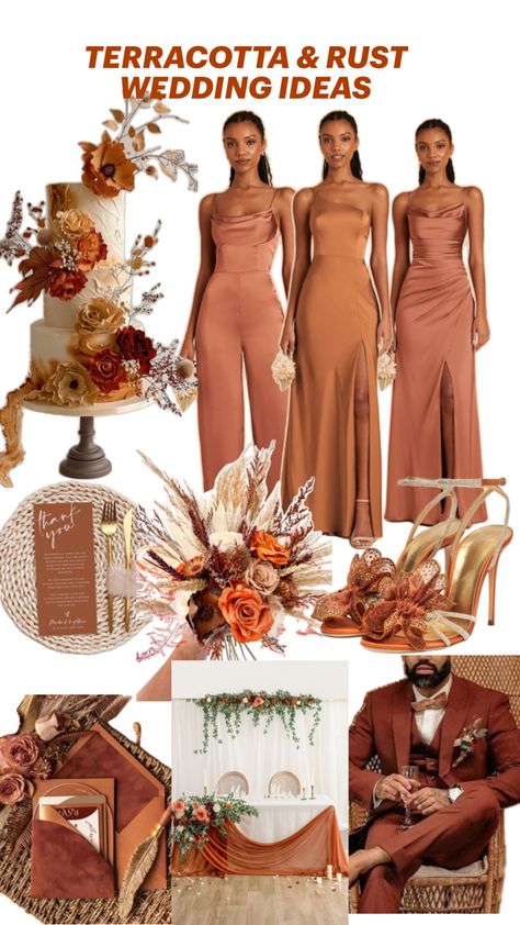 Terracotta & Rust Wedding Ideas Rust Wedding Ideas, Terracotta Gold Wedding, Fall Wedding Terracotta, Terracotta Rust Wedding, Wedding Terracotta, Collage Challenge, Rust Wedding, Rusting Wedding, Fall Wedding Ideas