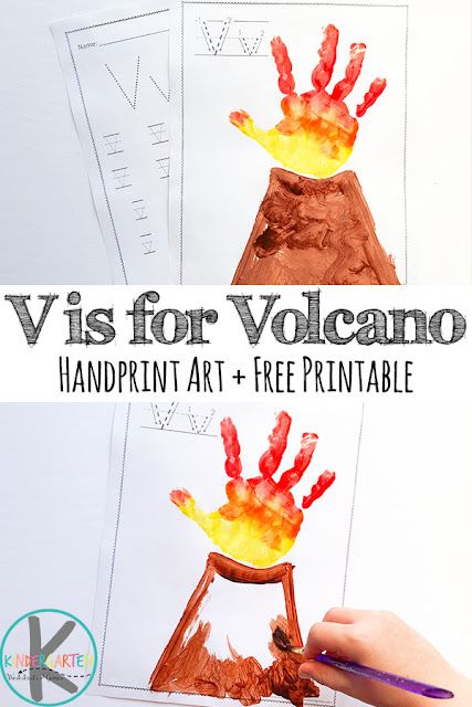 V Is For Volcano, Letter V Crafts, Letter V Worksheets, Volcano Projects, Abc Crafts, K Crafts, Kids Worksheets, Preschool Letters, Handprint Craft