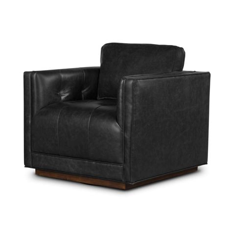 Kiera Swivel Chair Black Leather Club Chair, Leather Swivel Chair, Leather Club Chairs, Swivel Recliner, Grey Upholstery, High Fashion Home, Four Hands, Swivel Armchair, Modern Seating