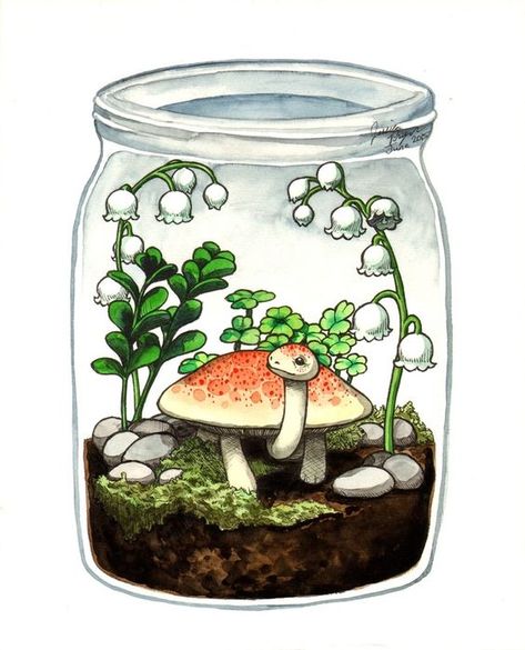 Mushroom Drawing, Mushroom Art, Dessin Adorable, Art And Illustration, Illustration Inspiration, Creature Art, Art Drawings Sketches, Glass Jar, Pretty Art