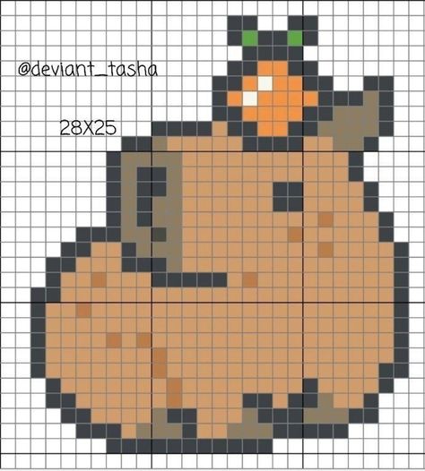 Cross Stitch Capybara, Pixel Art Coaster, Capybara Cross Stitch Pattern, Pixel Art In Minecraft, Ponyo Cross Stitch, Pixel Grid Crochet Ideas, Capybara Perler Beads, Pixel Minecraft Art, Pixel Capybara