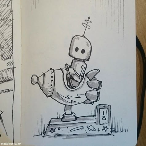 Rainy Day Drawing, Matt Dixon, Robot Sketch, Robot Cartoon, Robot Illustration, Dope Cartoon Art, Cartoon Sketches, Robot Art, Game Character Design