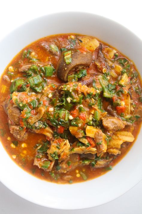 Ogbono Soup Nigerian Food, Fine Dining Food Plating, Nigerian Delicacies, Africa Dishes, African Soup, Nigerian Meals, African Meals, Okra Soup Recipe, Nigerian Dishes