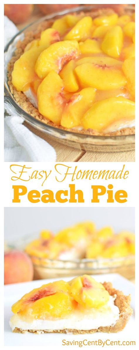 Easy Peach Pie Recipe - Saving Cent by Cent Peach Pie Recipes Easy, Best Peach Pie Recipe, Homemade Peach Pie, Pie Peach, Easy Peach Pie, Easy Cream Pie, Peach Pie Recipe, Fresh Peach Recipes, Fresh Peach Pie