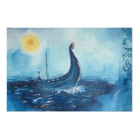 Viking Watercolor, Astronomy Artwork, Ship Poster, Poster Decorations, Creative Wall Art, Viking Ship, Pictures To Paint, Fantasy Artwork, Modern Painting