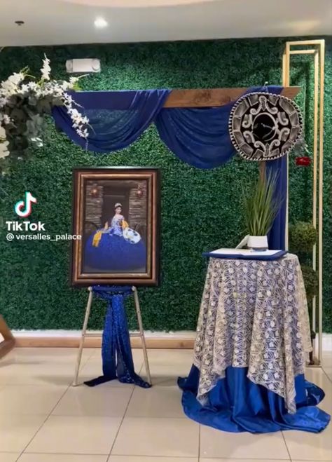 Blue Western Theme Party, Blue Charro Quinceanera Decorations, Rodeo Quinceañera, Royal Blue Western Quinceanera, Royal Blue Charro Quinceanera Theme, Royal Blue Quince Centerpieces, Cowgirl Quinceanera Ideas, Quince Entrance, Charro Centerpieces For Quince