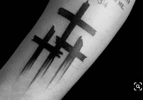 Three Crosses Tattoo For Men, 3 Cross Tattoos For Men, 3 Crosses Tattoo Men, Triple Cross Tattoo, 3 Crosses Tattoo Design, 3 Crosses Tattoo, Calf Sleeve Tattoo, Cross With Wings Tattoo, Cruces Tattoo