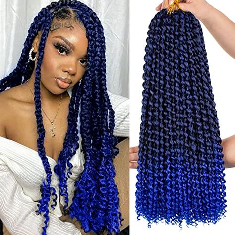 Blue Twists Braids, Blue Passion Twists, Hair For Butterfly Locs, Blue Braids, Passion Twist Crochet, Passion Twist Hair, Water Wave Crochet, Hair Items, Wave Crochet