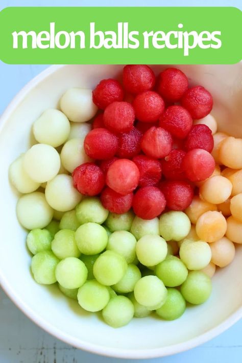 How To Make Melon Balls, Fruit Balls Recipe, Melon Ball Salad, Ball Shaped Food, Movie Night Foods, Vegan Baby Shower, Cantaloupe Balls, Watermelon Balls, Christmas Eve Brunch