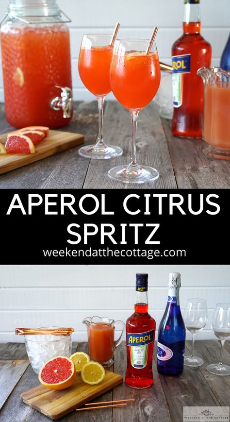 For easy summer entertaining, mix a 4L drink dispenser of Aperol Cirtus Spritz and let your guests serve themselves. 3 ingredients to create this refreshing, delicious summer cocktail.  Mix Aperol, grapefruit juice and Prosecco in an ice filled dispenser. Garnish with slices of grapefruit and lemon. Drink Dispenser Recipes, Aperol Drinks, Summer Mixed Drinks, Spritz Drink, Fruit Punch Recipe, Batch Cocktail Recipe, Aperol Spritz Recipe, Yummy Summer Cocktails, Batch Cocktails