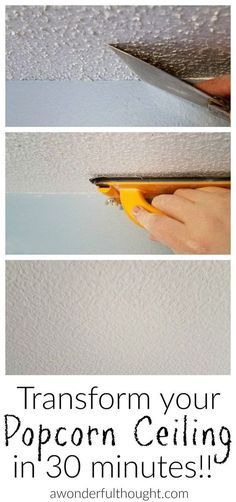 2 ways to remove popcorn ceilings. Easy DIY popcorn ceiling removal | awonderfulthought.com Popcorn Ceiling Removal, Diy Popcorn, Removing Popcorn Ceiling, Diy Home Decor For Apartments, Popcorn Ceiling, Decor Ikea, Up House, Design Seeds, Diy Home Repair