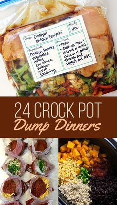 24 Crock-Pot Dump Dinners....100's of the BEST Freezer Meals! Crock Pot Dump, Meals Crockpot, Crockpot Dump Recipes, Best Freezer Meals, Crock Pot Food, Vegetarian Crockpot Recipes, Freezable Meals, Easy Crockpot Dinners, Dump Dinners