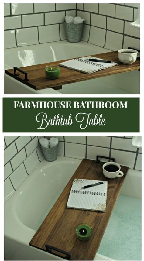 31 Easy Homemade Bath Caddy & Tray Ideas Farmhouse Bathroom Diy, Bathtub Table, Diy Bathtub, Tub Tray, Walk In Shower Designs, Bathtub Tray, Bath Tray, Bathroom Diy, Steam Showers Bathroom