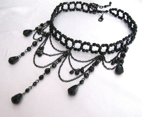 Victorian Choker Necklace, Victorian Choker, Beads Choker, Vintage Choker, Pola Sulam, Goth Jewelry, Handmade Wire Jewelry, A Necklace, Necklace Choker