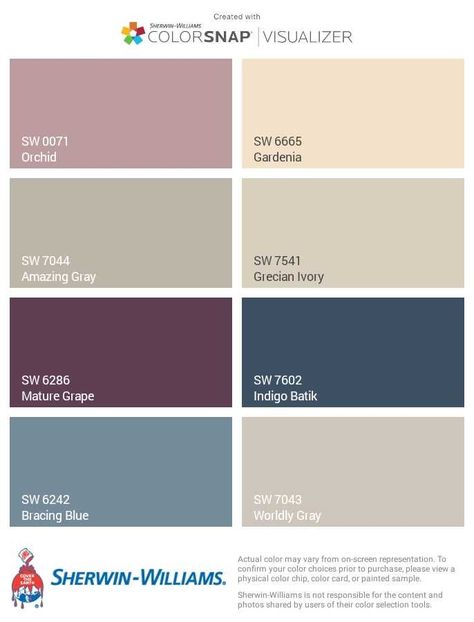 Blush Plum Color Palette, Sw Orchid Paint, Gardenia Sherwin Williams, Plum And Blue Color Palette, Sherwin Williams Orchid, Sherwin Williams Color Combinations, Julia Gulia, Plum Room, Plum Paint Colors