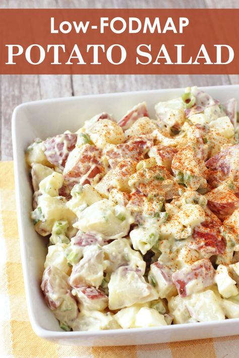 Low FODMAP Classic Potato Salad - Delicious as it Looks Low Fodmap Potato Salad, Bacon Potato Salad Recipe, Fibre Recipes, Fodmap Meals, Fod Map, Fodmap Recipes Dinner, Low Fodmap Recipes Dinner, Potato Salad Dill, Fodmap Meal Plan