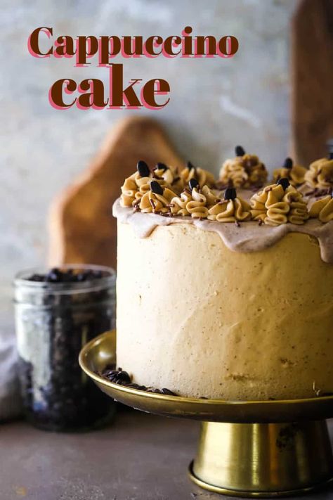 Cappuccino Cake Recipe, Coffee Wedding Cake, Coffee Flavored Cake, Cappuccino Cupcakes, Cappuccino Cake, Chocolate Covered Espresso Beans, Mascarpone Frosting, Coffee Buttercream, Moist Cake