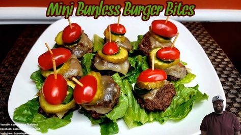 We made Mini Bunless Burger Bites or Bunless Sliders. These Keto Friendly Low Carb mini burgers were super easy to make and came out great. #keto #cookingwiththatown2 #knockedthisshitdown #foodie #foodbloggers #blackcooks #healthyfood #recipes #delicious #ketorecipes #lowcarb #healthyrecipes #healthymeals #breakfast #lunch #dinner #lowcarbrecipes #simplerecipe #sliders #burgerbites #miniburgers #pepperjackburger #ketoburger #bunlessburger #lowcarbburger #miniburgerbites #appetizers qq Burger Bites, Bunless Burger, Low Carb Burger, Keto Burger, Mini Burgers, Recipes Delicious, Keto Cooking, Easy Dinners, Game Day Food