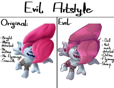 Art belongs to me. The evil artstyle challenge is about turning the original artstyle into ur opposite artstyle . For example, if your artstyle is bright and colorful, make it look dull and grey. Iconic People, Drawing Things, Trolls Movie, Dreamworks Trolls, Art References, Disney And Dreamworks, Dreamworks, Make It, Art Reference