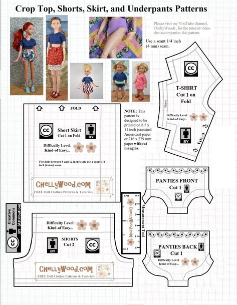 Sew A Crop Top, Mini American Girl Dolls, Free Doll Clothes Patterns, Sewing Barbie Clothes, Chelsea Doll, Barbie Doll Clothing Patterns, Disney Princess Dolls, Doll Clothes Patterns Free, Skipper Doll