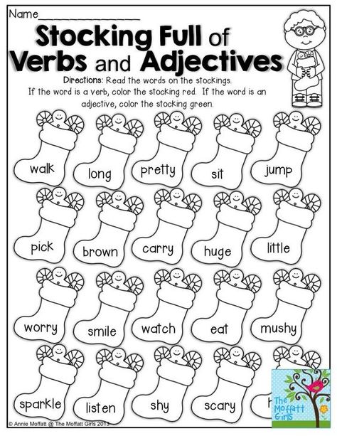 This fun worksheet is perfect for the winter season to have your students practice verbs and adjectives. Noun Verb Adjective, Nouns And Verbs Worksheets, Christmas Worksheet, Adjective Worksheet, Nouns Verbs Adjectives, Nouns And Adjectives, Christmas Worksheets, Verb Worksheets, Winter Math