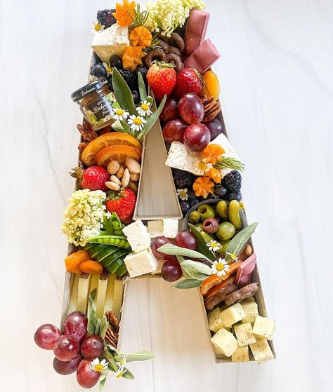 Elysian Eats | Bri McMillian on Instagram: “Celebrating someone special? Let’s personalize it for you 🤍 Custom Request: No Charcuterie, add Feta #elysianeats #orangecounty…” Letter A Charcuterie Board, Letter Charcuterie, Appetizer Boards, Graze Boxes, Charcuterie Boxes, Graze Box, Sprinkle Party, Charcuterie Inspiration, Baby Letters